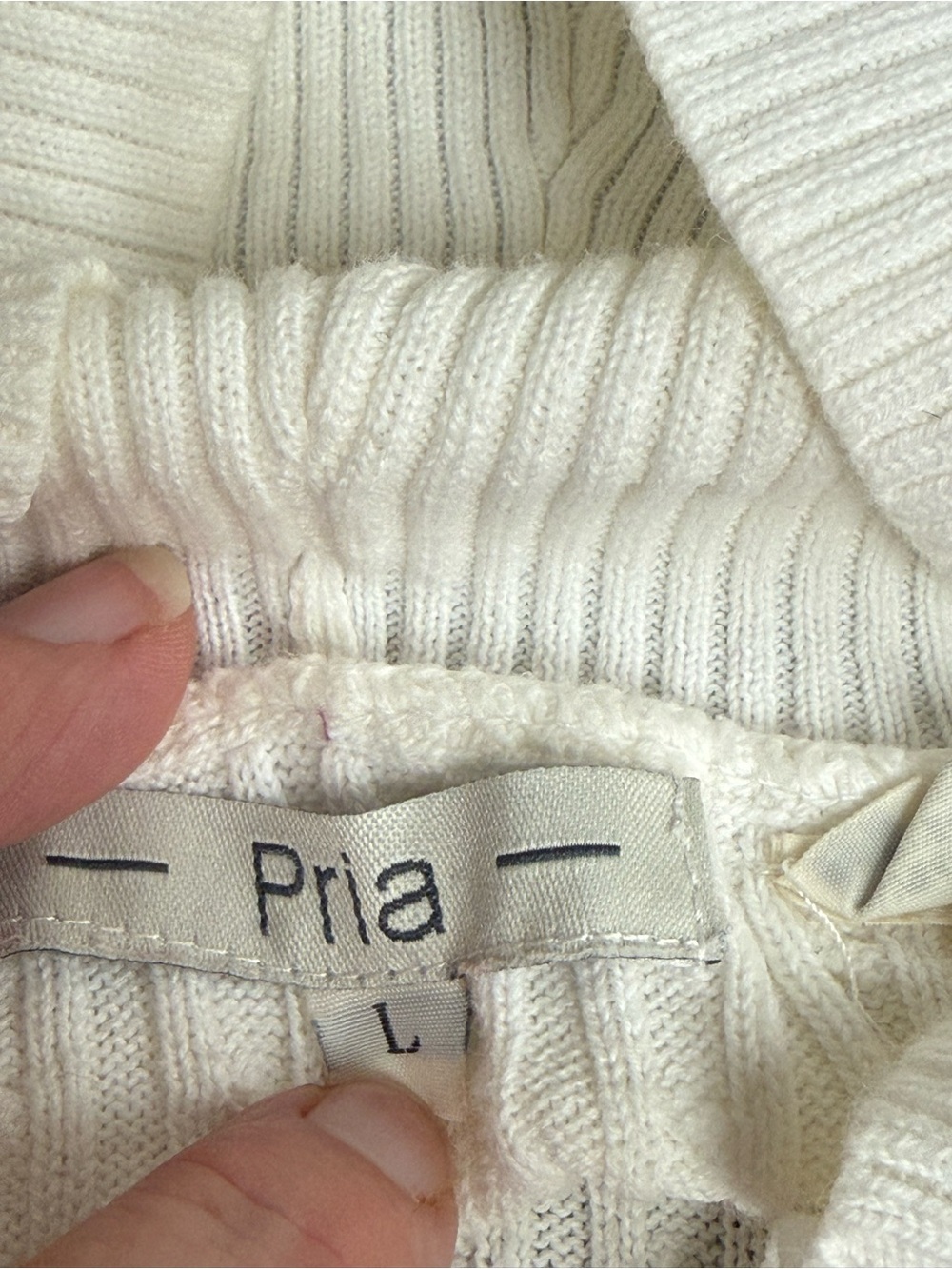 Pria Womens Large Cream Cable Knit Shawl Collar Button Pullover Sweater Preppy - Picture 7 of 10